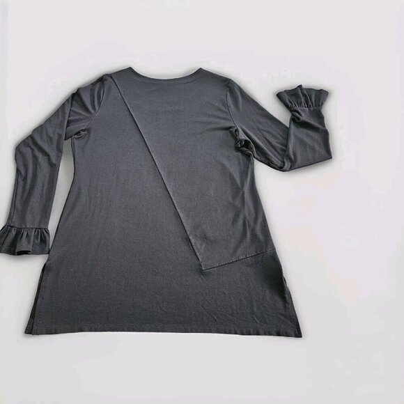 Robert Kitchen Top Womens L Black Tunic LS Round Neck Relaxed Lagenlook Goth - Picture 9 of 12